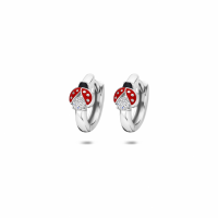 klapoorringen lieveheersbeestje in zilver met emaille en zirkonia staantje 11,5 mm - 601429