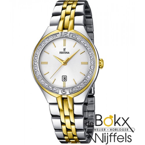 Festina dames bicolor horloge met steentjes F16868-1 - 55837 Festina dames bicolor horloge met steentjes F16868-1 - 55837