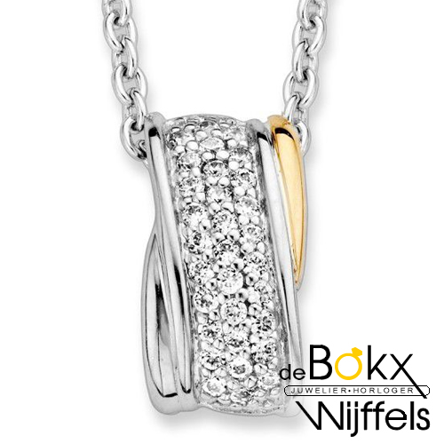 hanger zilver en goud met zirkonia en ketting 42-45cm - 58040 hanger zilver en goud met zirkonia en ketting 42-45cm - 58040
