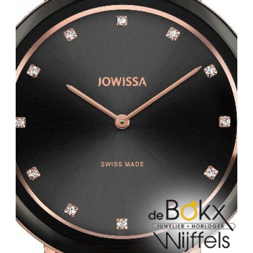 Alto Jowisa dameshorloge met rozé kast en zwart lederen band J4.318.M - 54982 Alto Jowisa dameshorloge met rozé kast en zwart lederen band J4.318.M - 54982