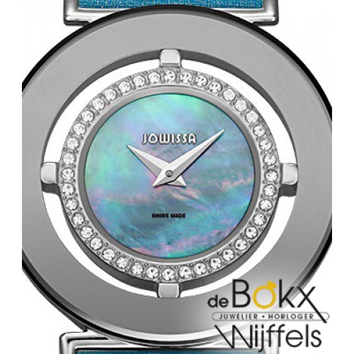 Jowisa dameshorloge met stalen kast en blauwe lederen band van de Magic Strass collectie J6.201.L - 55505 Jowisa dameshorloge met stalen kast en blauwe lederen band van de Magic Strass collectie J6.201.L - 55505