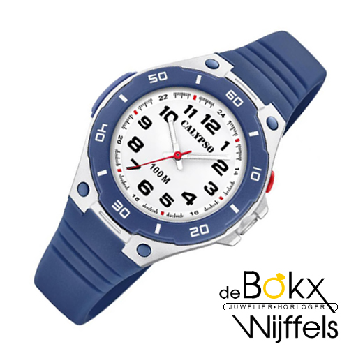 Horloge - Stoer blauw kinderhologe van Calypso met kunstof kast en band.  Het horloge heeft duidelijke cijfers en wijzers, goed waterdicht en is  voorzien van een lampje. Uitstekend cadeau voor verjaardag, communie