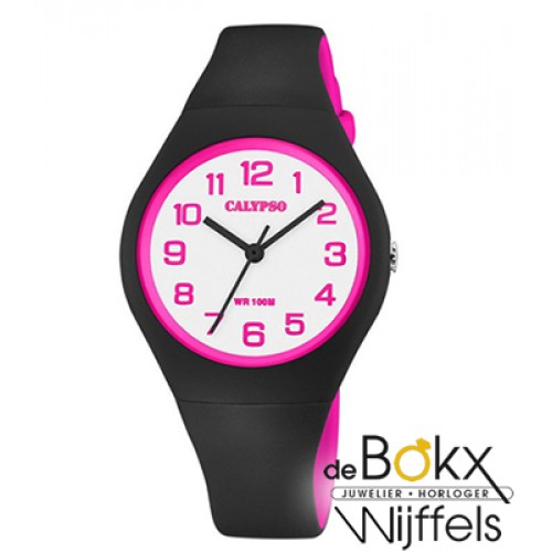 Zwart tienerhorloge met fel roze van Calypso - 56939 Zwart tienerhorloge met fel roze van Calypso - 56939