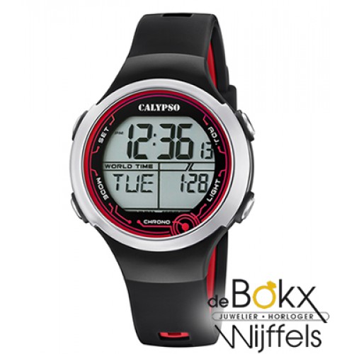 Kinderhorloge digitaal Calypso zwart / rood met lampje - 57389 Kinderhorloge digitaal Calypso zwart / rood met lampje - 57389