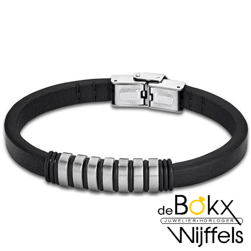 Heren armband zwart leer met staal van Lotus Style - 57371 Heren armband zwart leer met staal van Lotus Style - 57371