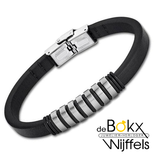 Heren armband zwart leer met staal van Lotus Style - 57371 Heren armband zwart leer met staal van Lotus Style - 57371