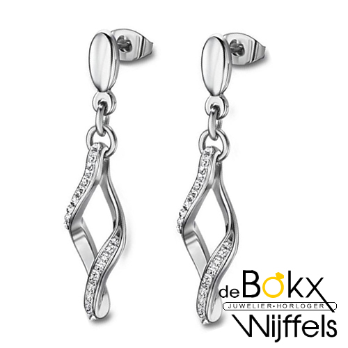 Lotus stalen oorknoppen met hanger en swarovski - 55359 Lotus stalen oorknoppen met hanger en swarovski - 55359