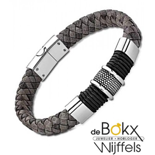 Lederen armband van Lotus is grijs leer en staal - 57099 Lederen armband van Lotus is grijs leer en staal - 57099