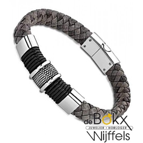 Lederen armband van Lotus is grijs leer en staal - 57099 Lederen armband van Lotus is grijs leer en staal - 57099