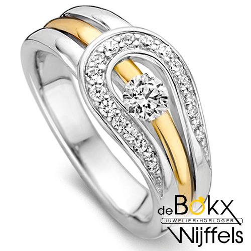 ring zilver, goud en zirkonia steentjes in maat 54 - 58037 ring zilver, goud en zirkonia steentjes in maat 54 - 58037