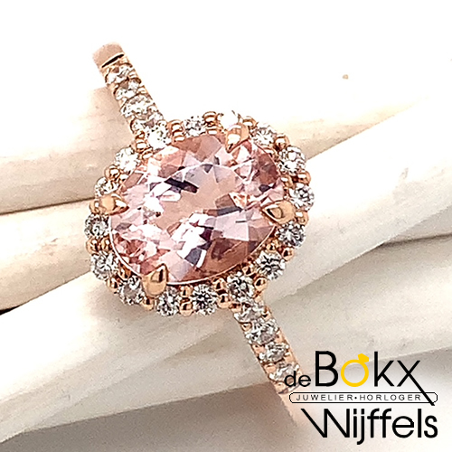 roze gouden ring met diamant en Morganiet maat 54 - 58142 roze gouden ring met diamant en Morganiet maat 54 - 58142