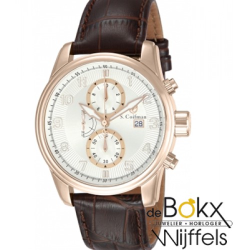 Bruine lederen band met roze S. Coifman heren horloge SC0310 - 55273 Bruine lederen band met roze S. Coifman heren horloge SC0310 - 55273