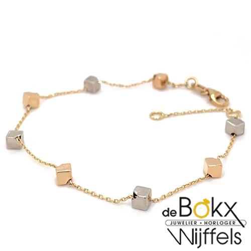 Anker armband goud met kubusjes - 57049 Anker armband goud met kubusjes - 57049