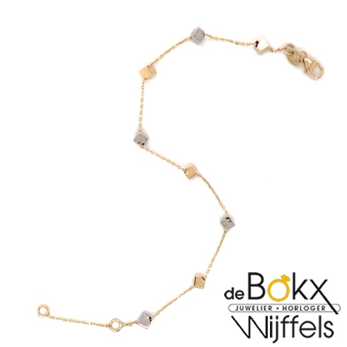 Anker armband goud met kubusjes - 57049 Anker armband goud met kubusjes - 57049