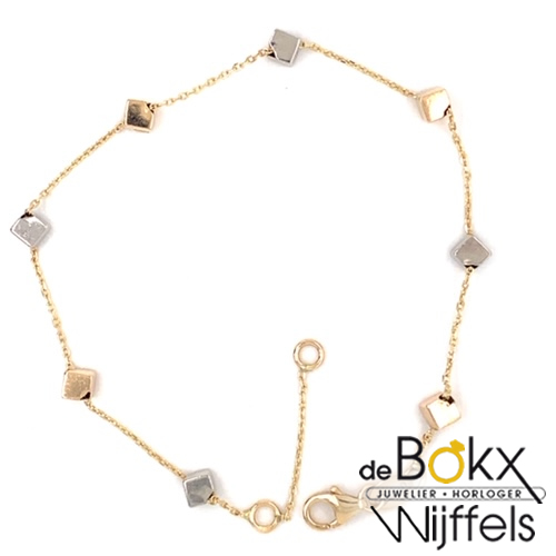 Anker armband goud met kubusjes - 57049 Anker armband goud met kubusjes - 57049