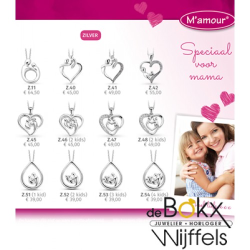 Hartjes hanger M' Amour met zirkonia moeder en 2 kindjes zilver z.48 - 56233 Hartjes hanger M' Amour met zirkonia moeder en 2 kindjes zilver z.48 - 56233